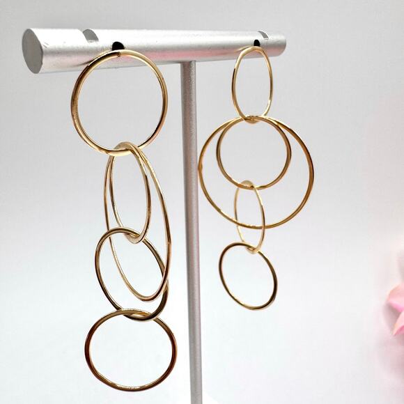 925 Sterling Silver Vermeil Cascading Circles Drop Earrings Gold Over Sterling - Picture 5 of 13